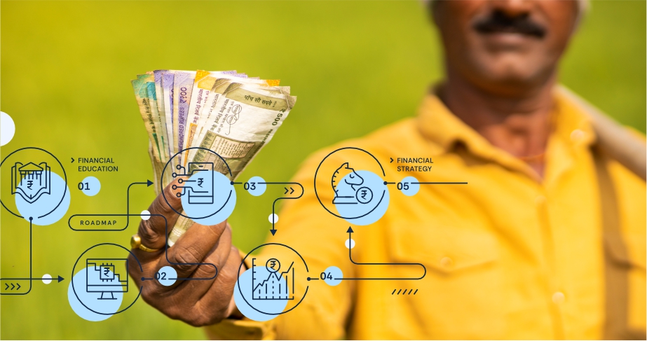 Farmer learning financial literacy including budgeting loans and savings